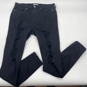 GOOD AMERICAN Skinny Distressed Jeans Size 8 Black Soft Stretch High Rise [READ]